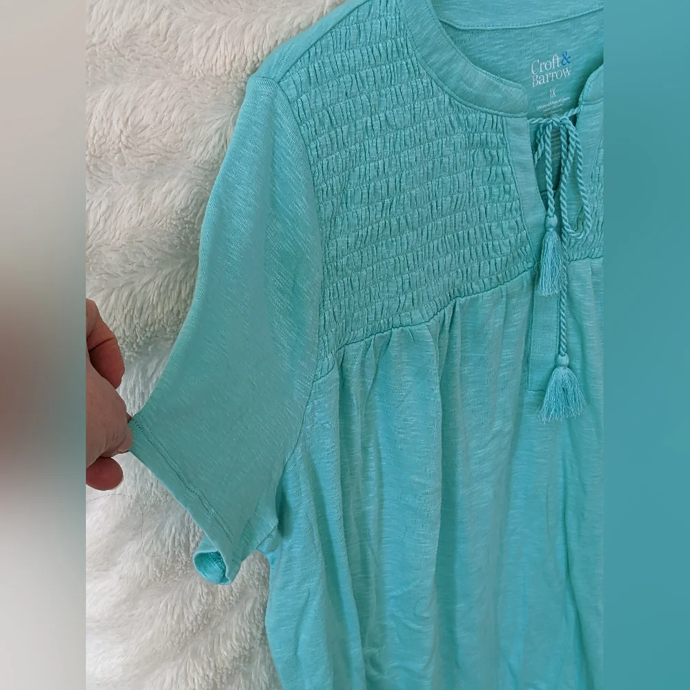 🆕 Croft & Barrow Short Sleeve Smock Top Sz 1X Aqua Halo NEW - Picture 4 of 6
